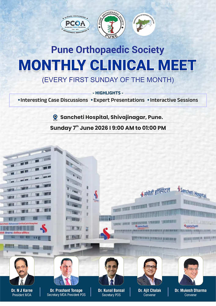 Pune Orthopaedic Society presents the MONTHLY CLINICAL MEET (Every First Sunday of the Month)!